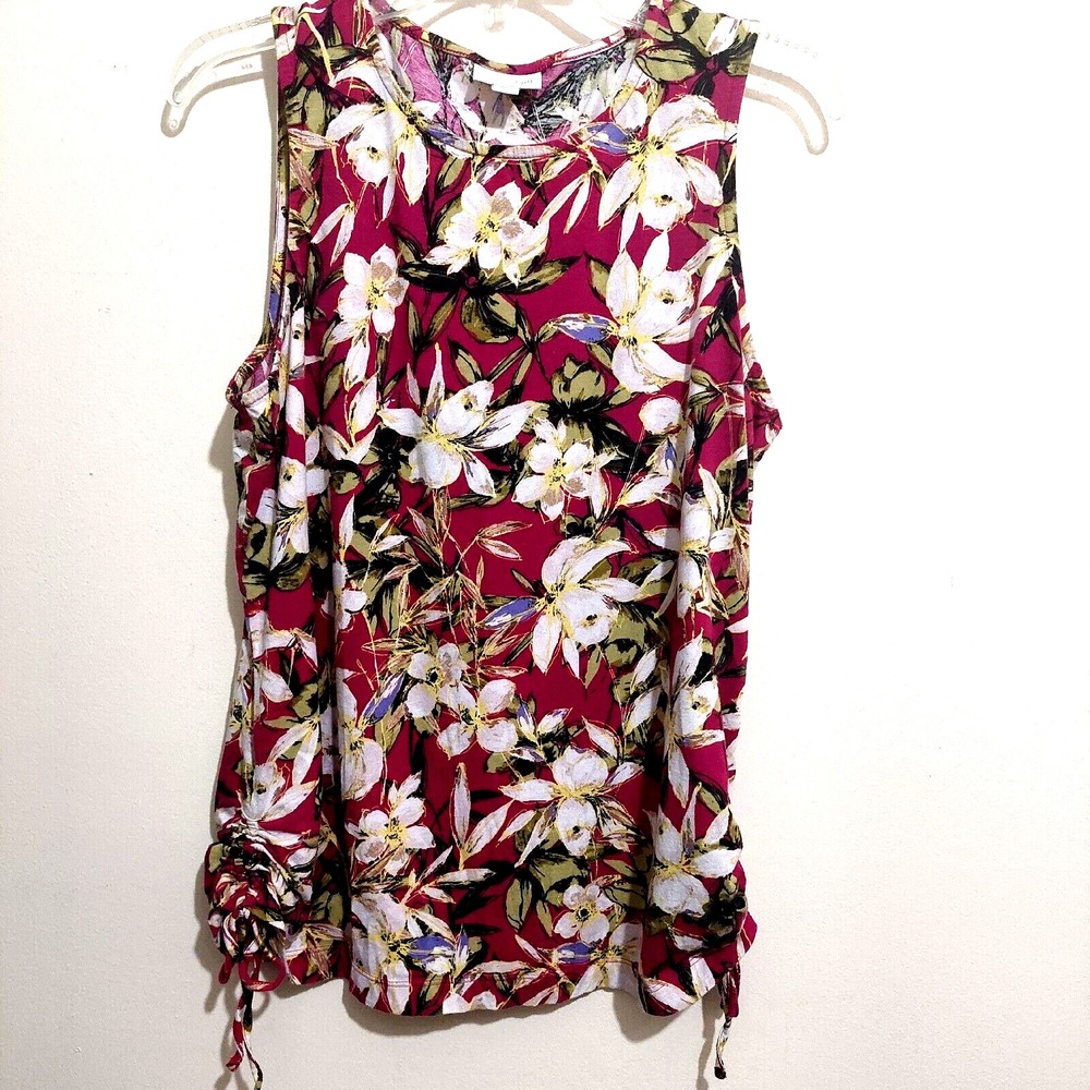J. Jill Womens Medium Blouse Pullover Floral Sleeveless Stretch Tropical Cotton